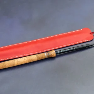 Fly Fishing Artisan Tenkara Graphite 340 hand-built fly fishing rod with 9 sections and red leather sock.