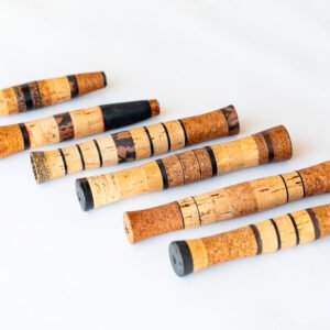6 Unique Handcrafted Custom Cork Fly Rod Grips with Exotic Burl Inlays for Retirement Gifts.