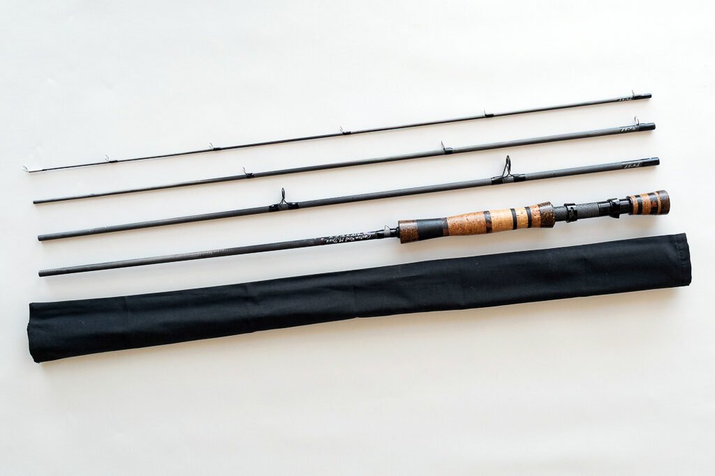 Custom fly rod Soul & Spiral Unit No. 5 9ft 7wt with Spiral Guide System and fighting butt.